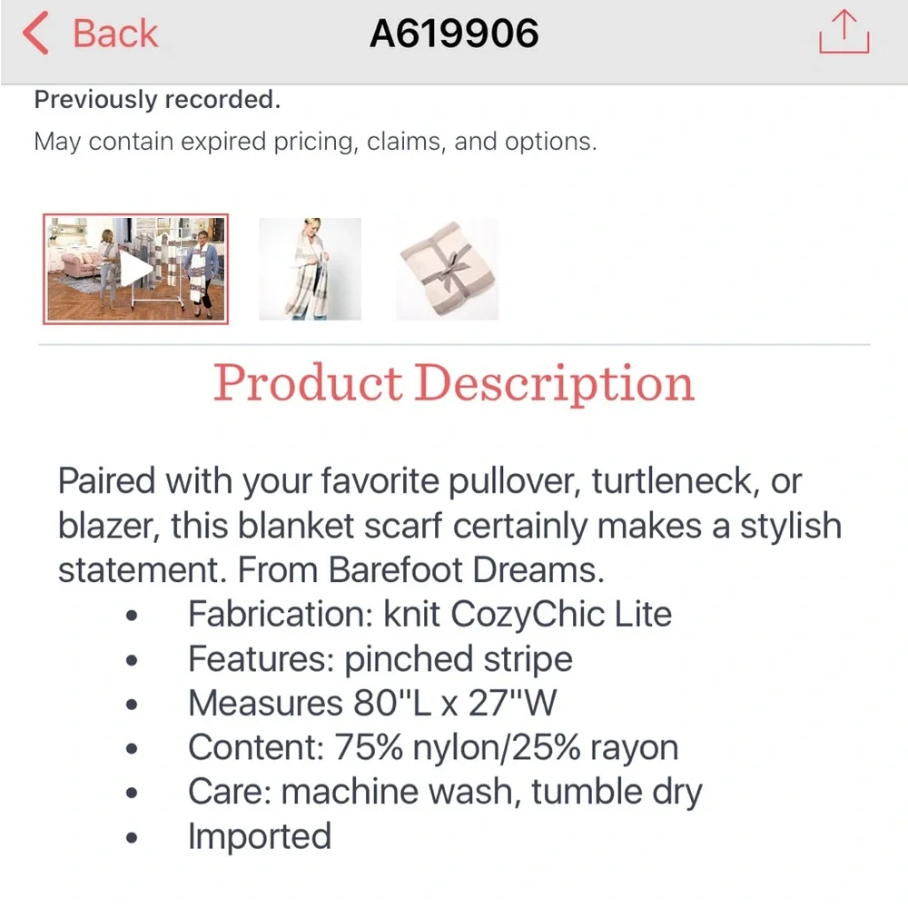 Barefoot dreams, blanket scarf. Cozy chic lite. Pearl/deep taupe.  Gently used - Picture 2 of 8